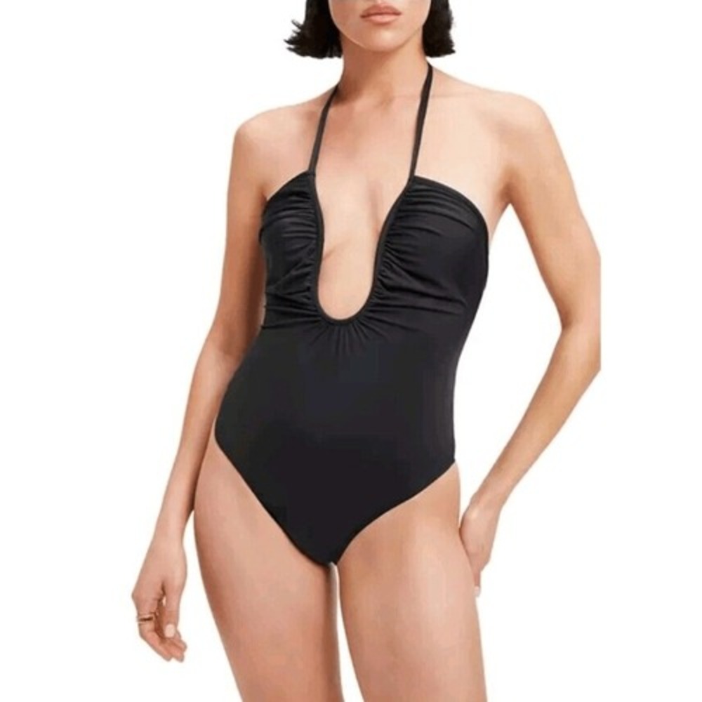 Good American Leilani‎ Plunge One Piece Swimsuit Black Size 5 (2X) NWT